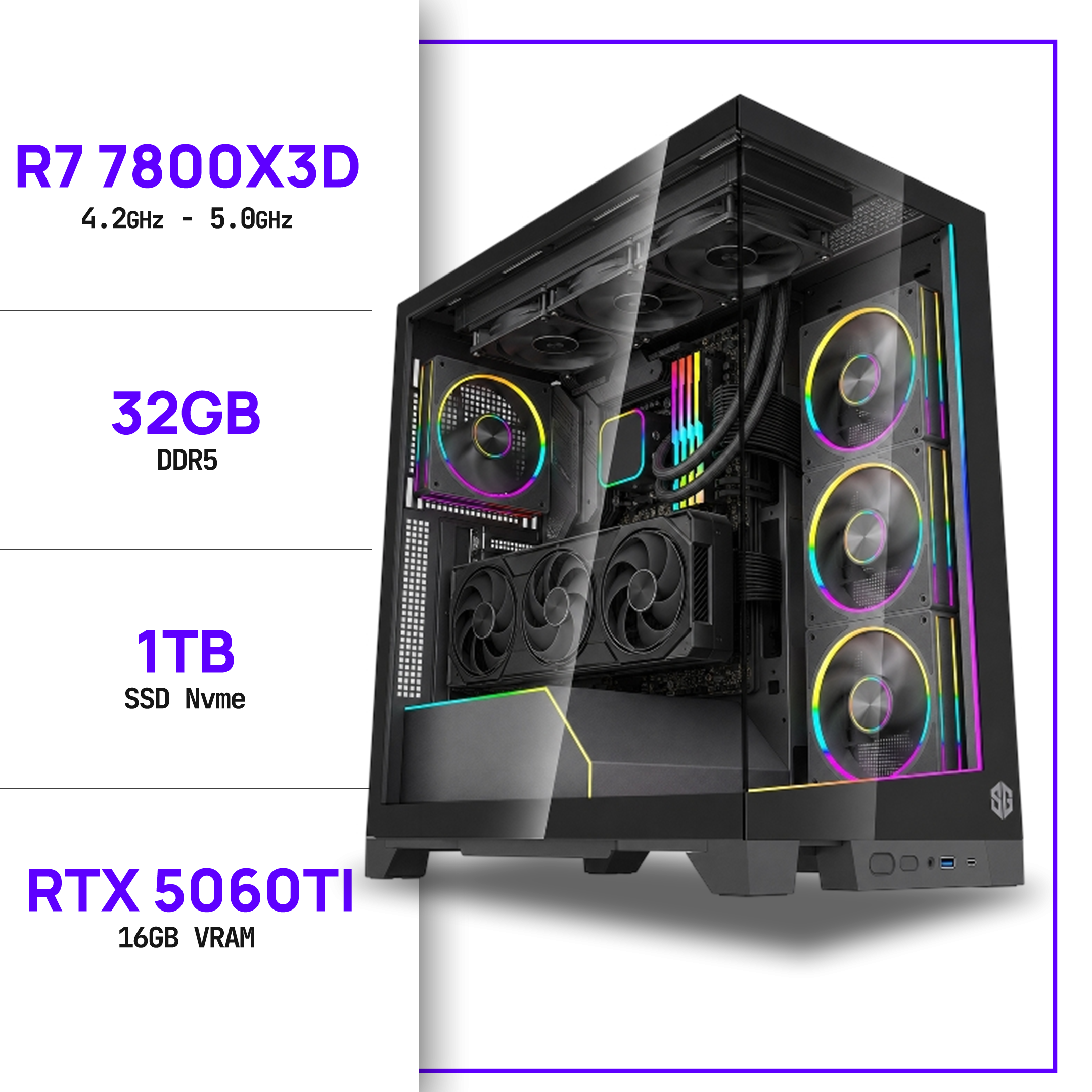 PC Gamer Ryzen 7 7800X3D - RTX 5060TI 16GB