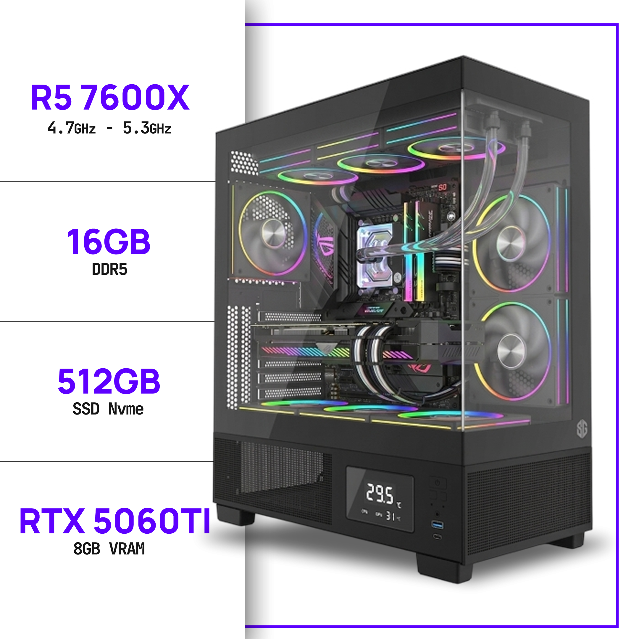 PC Gamer Ryzen 5 7600X - RTX 5060TI 8GB
