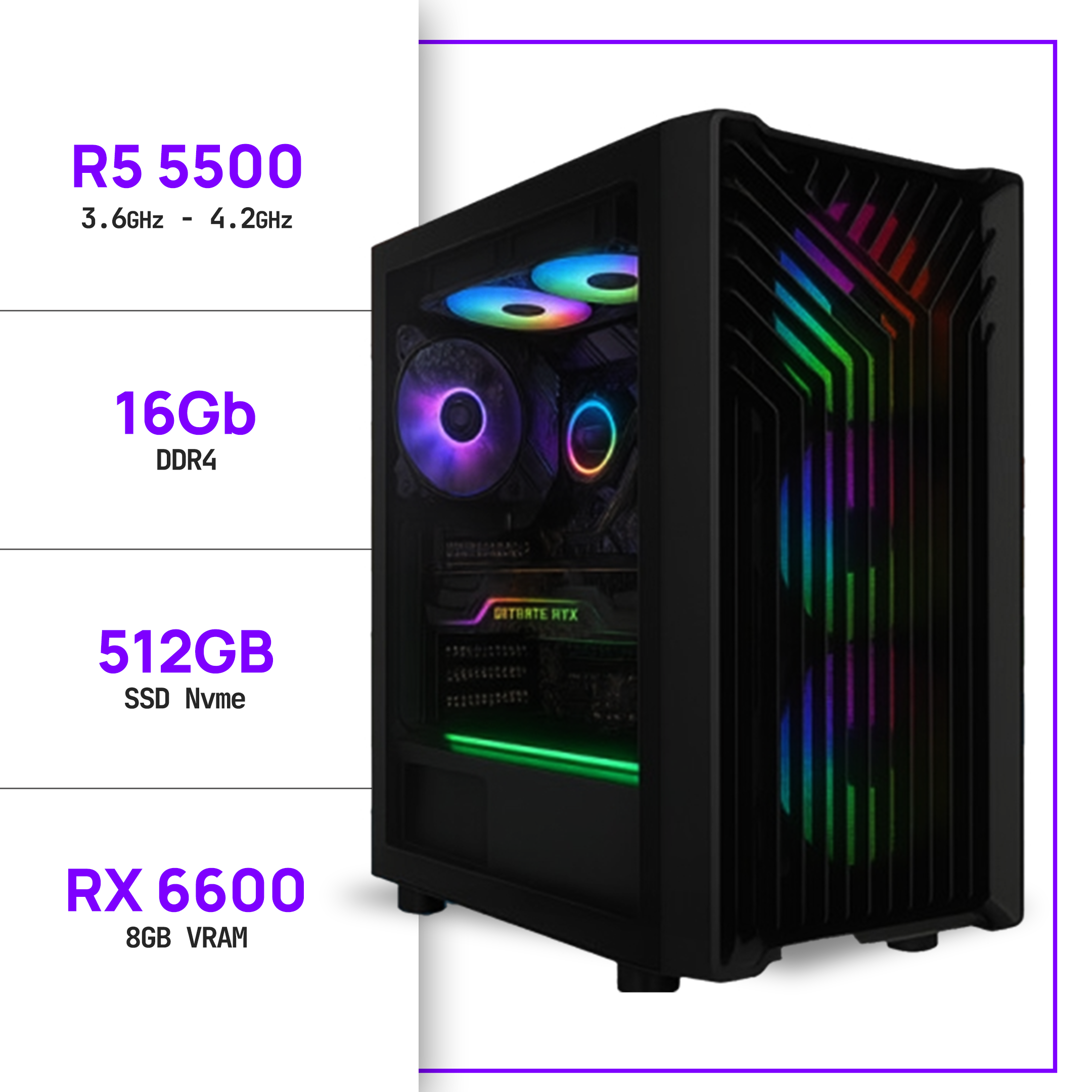 PC GAMER RYZEN 5 5500 - RX 6600 8GB
