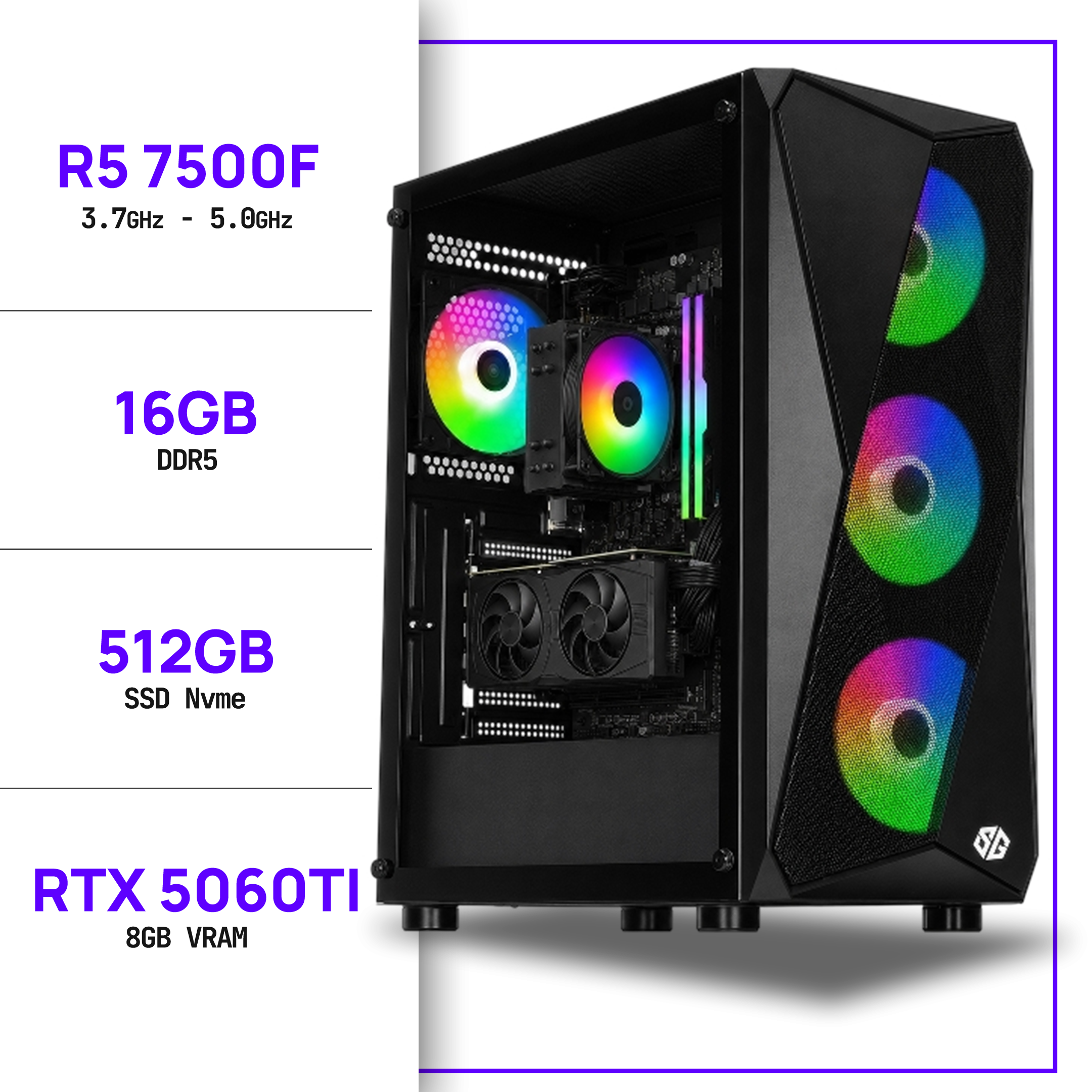 PC Gamer Ryzen 5 7500F - RTX 5060TI 8Gb