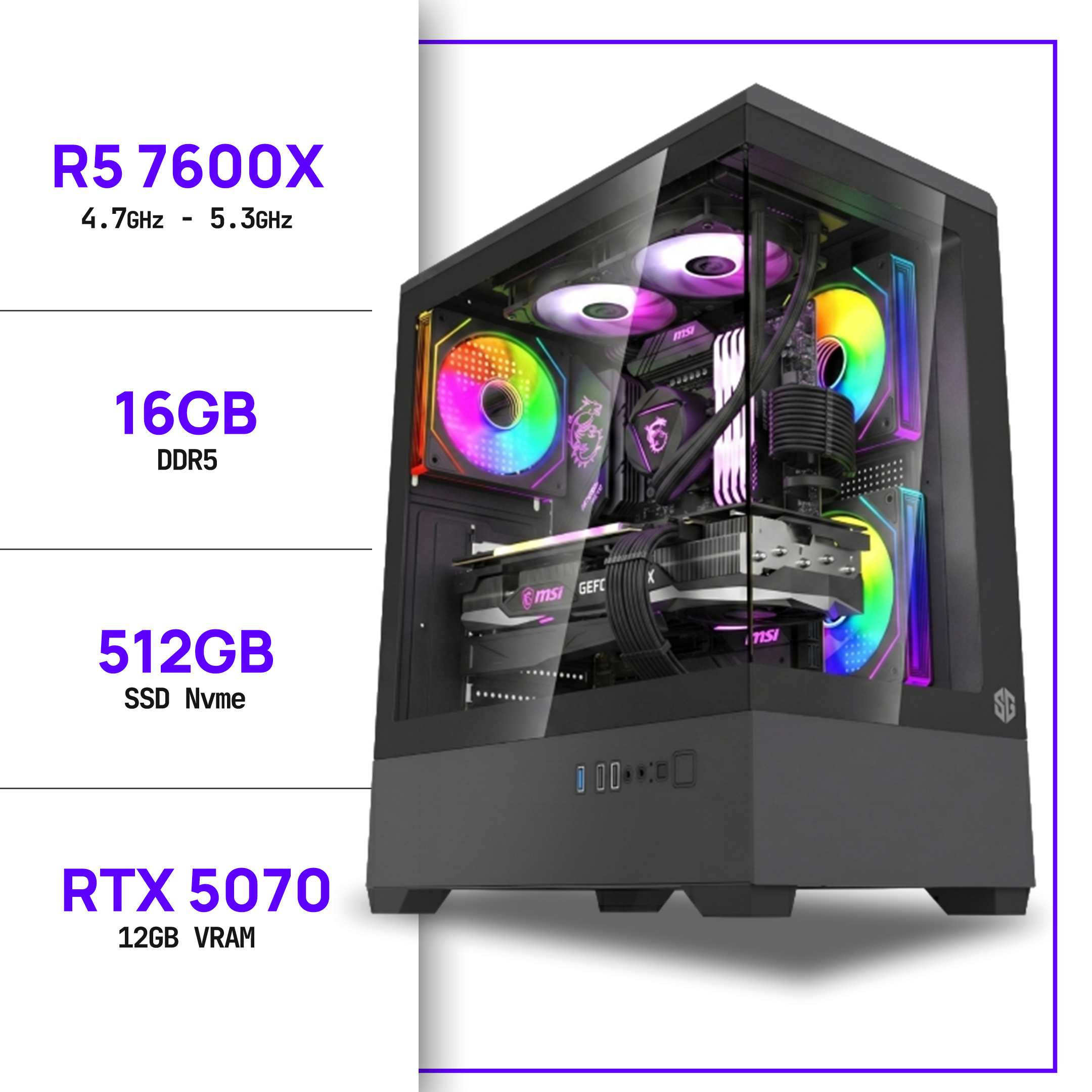 PC Gamer Ryzen 5 7600X - RTX 5070 12GB