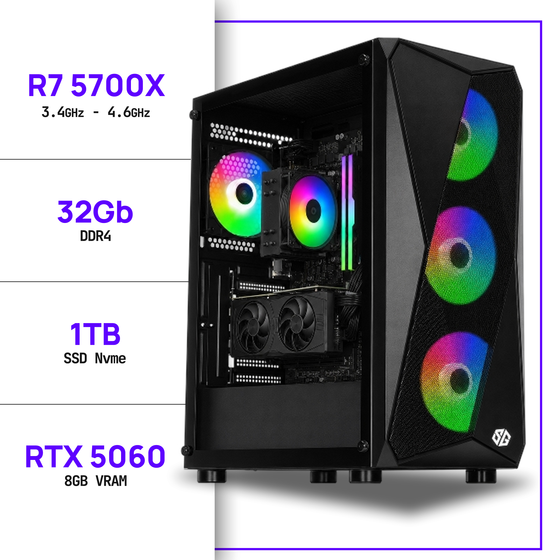 PC Gamer Ryzen 7 5700X RTX 5060 32GB/1TB