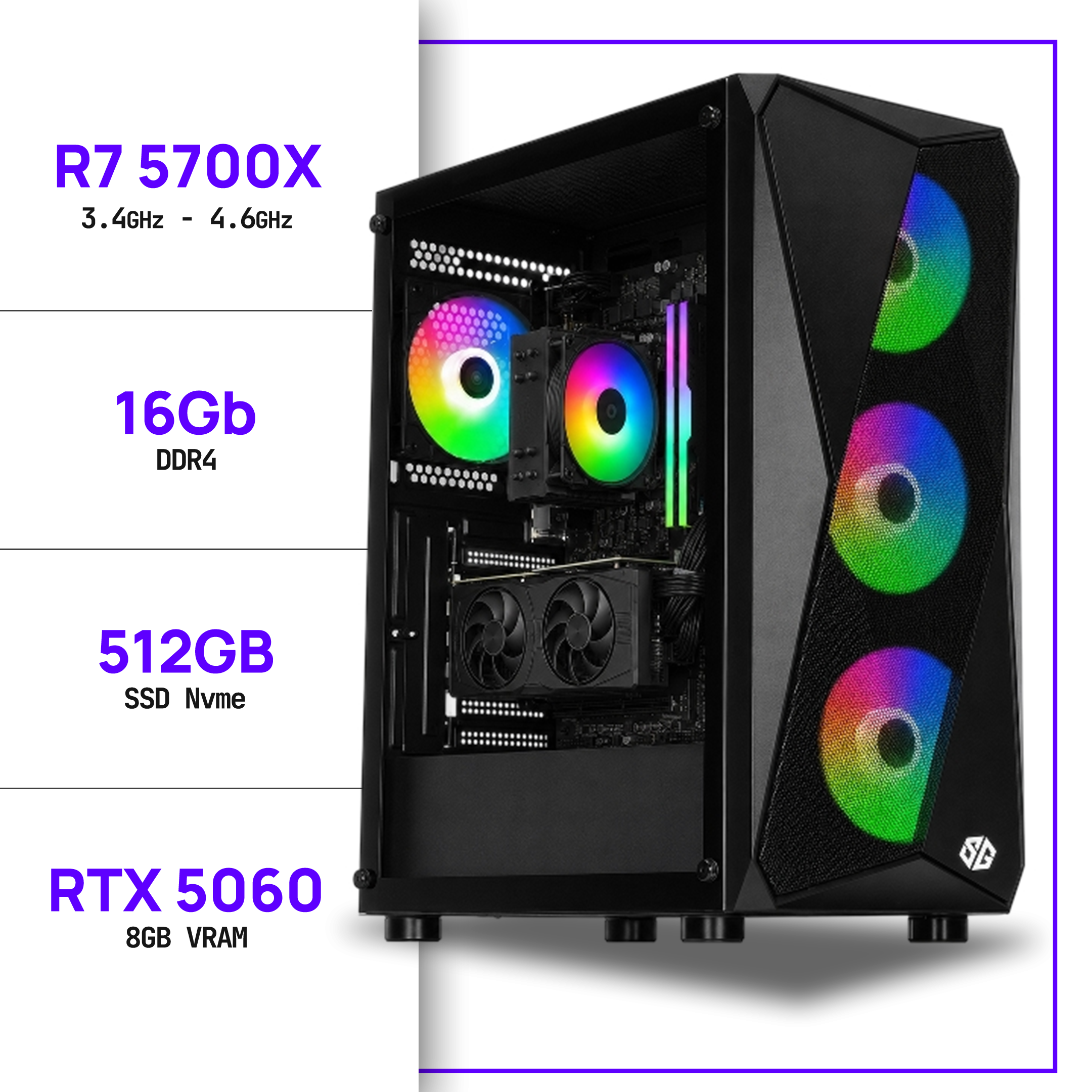 PC Gamer Ryzen 7 5700X - RTX 5060 8GB