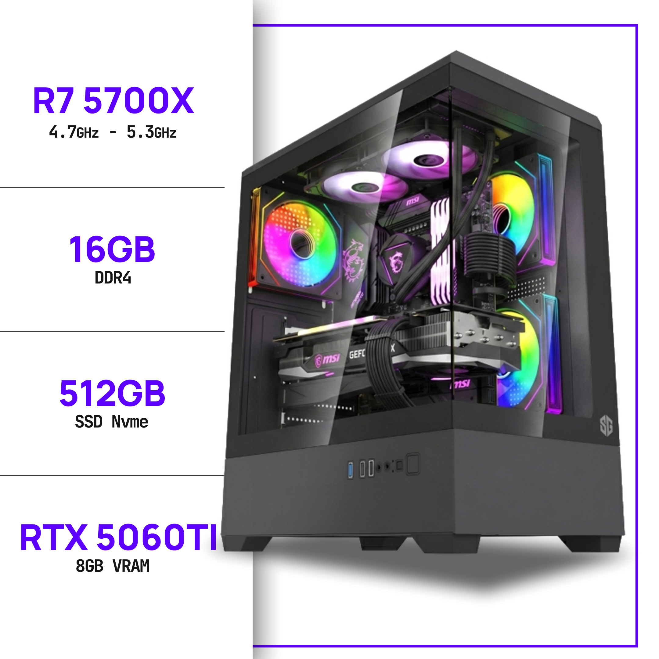 PC Gamer Ryzen 7 5700X - RTX 5060Ti 8GB